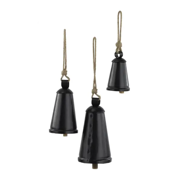 Cow Bells with Jute Hanging Rope S/3 (78144)- Black