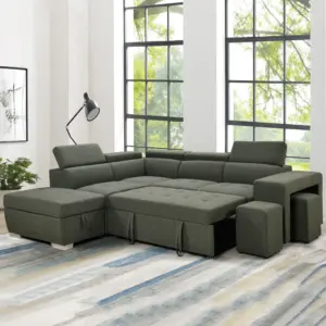 Grattan Right Corner Sofa Bed with Storage and 2 Stool - Olive Green