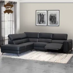 Theron Leather Right Corner Sofa with Power Recliner - Black