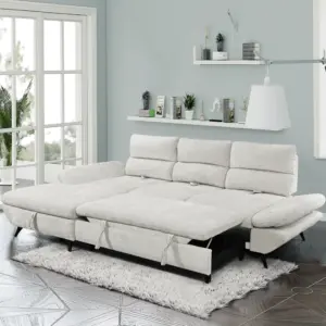 Elena Right Corner Sofa Bed with Storage - Pearl White
