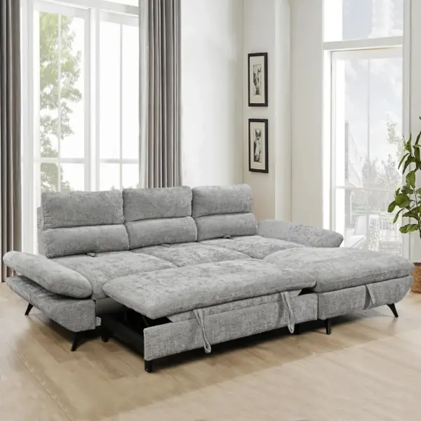 Elena Left Corner Sofa Bed with Storage - Grey