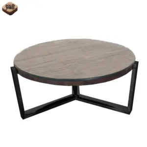 Jaipur Round Coffee Table - Black Metal Legs