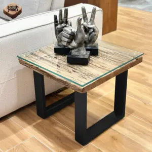 Jaipur Side Table -Black Metal legs