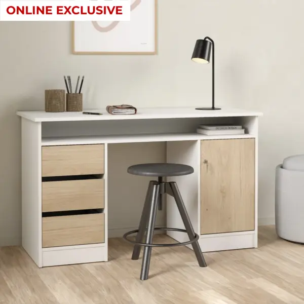 Function Plus Desk With 1 Door And 3 Drawers - White Oak