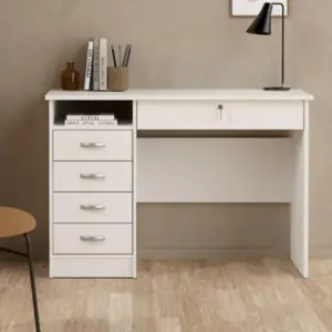 Function Plus Desk With 5 Drawers - White