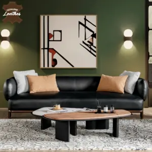Malawi Leather 4 Seater Sofa - Black