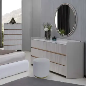 Tempus Dresser With Mirror and Pouf - Grey