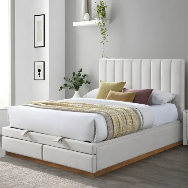 Josey King Bed (With 2 Drawers and Hydraulic Storage) - Cream