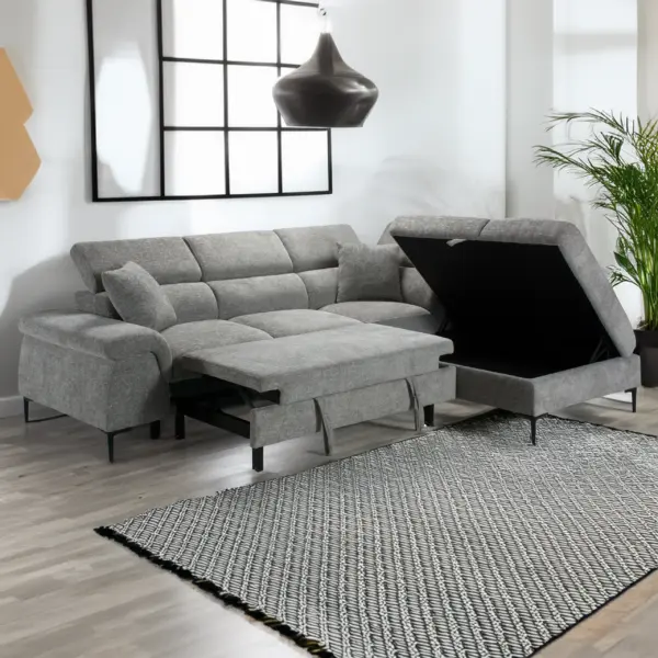 Marlon Left Corner Sofa Bed with Storage - Grey