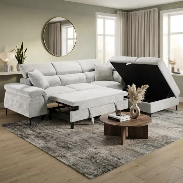 Marlon Left Corner Sofa Bed with Storage - Beige