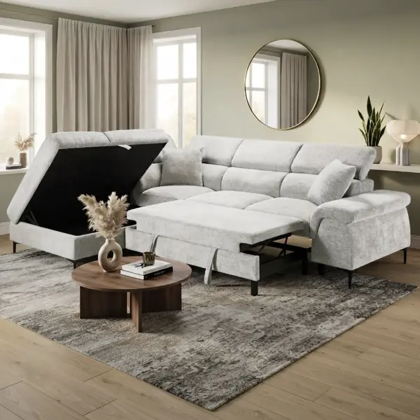 Marlon Right Corner Sofa Bed with Storage - Beige