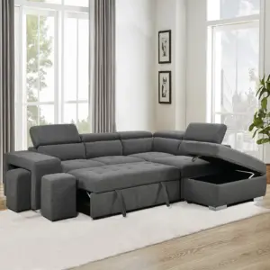 Livingston Left Corner Sofa Bed with Storage and Ottoman - Grey