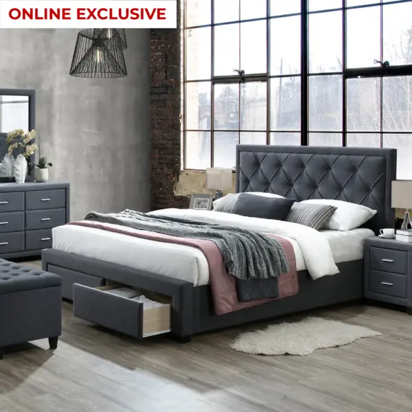 Sama King Bed - Dark Grey