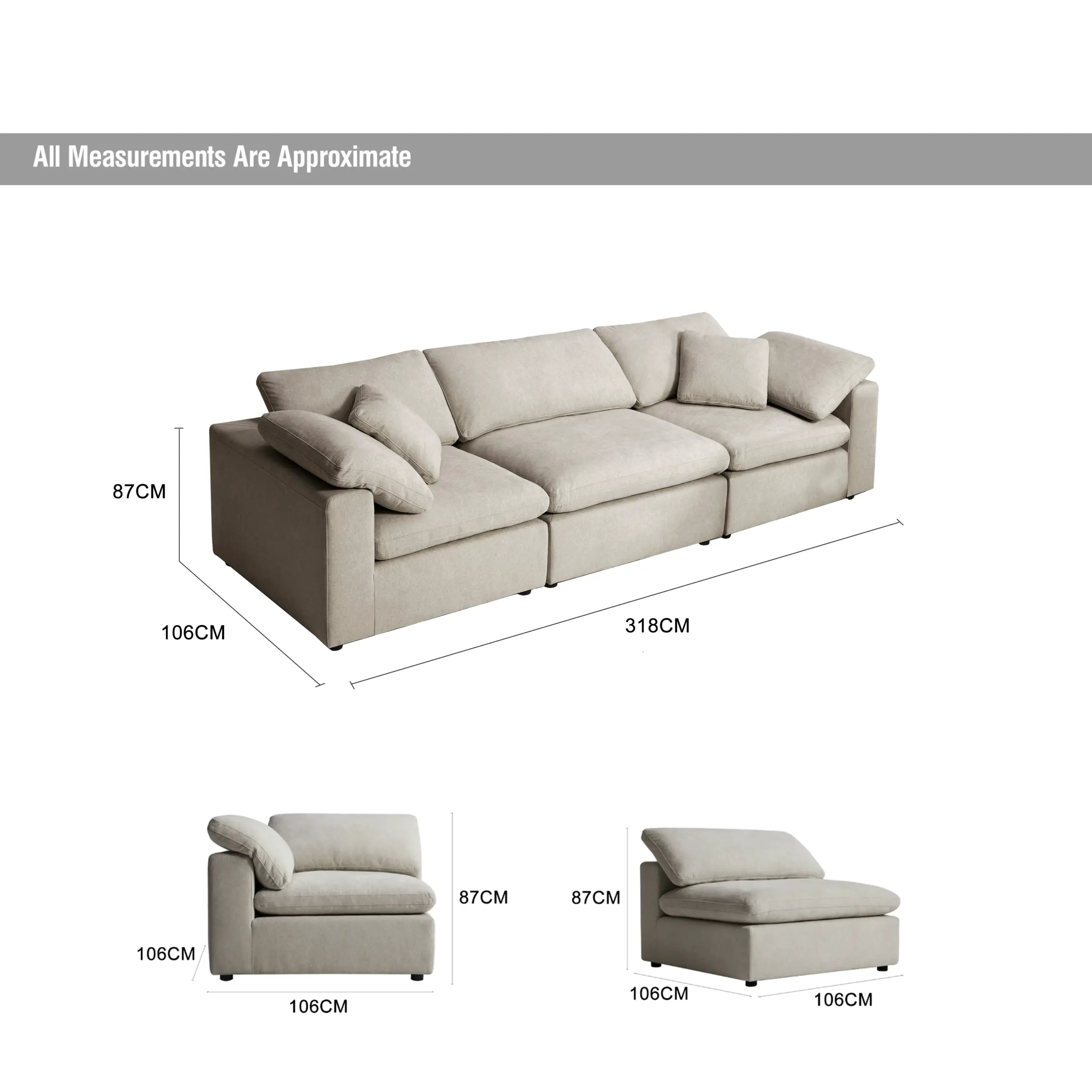 Dermott 3 Seater Cream Dia United Furniture