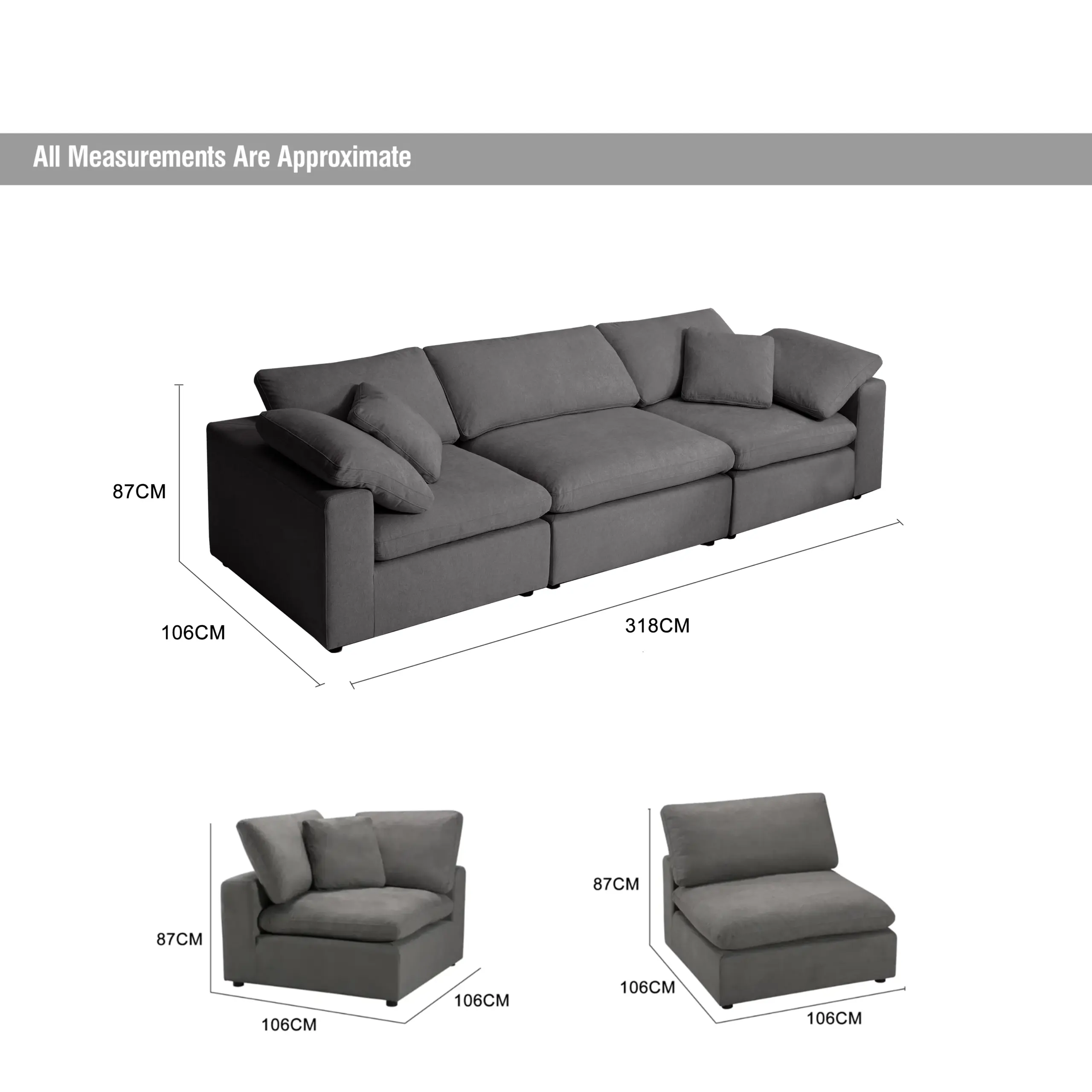 Dermott 3 Seater Grey Dia 2 United Furniture