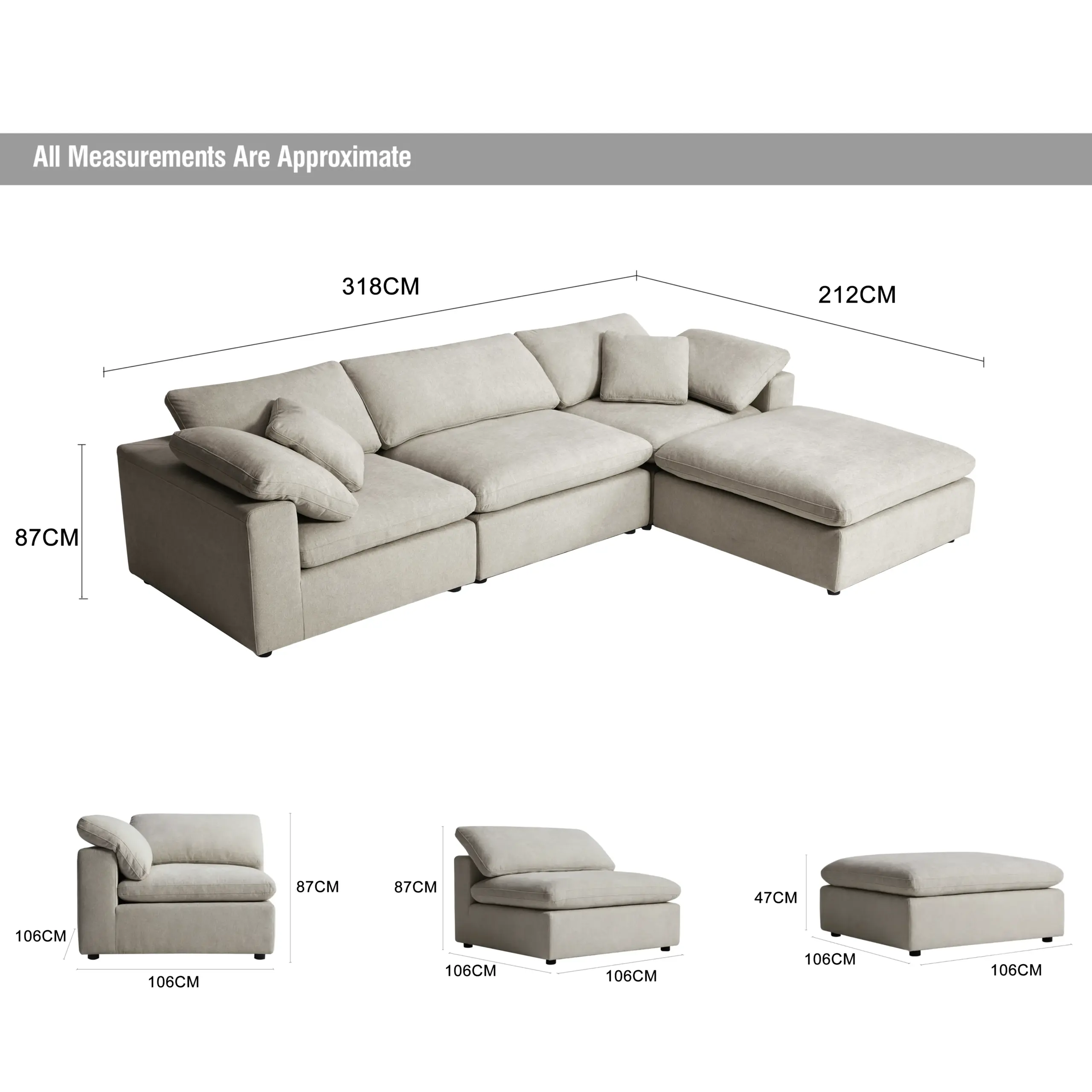 Dermott 3seater Corner Sofa Cream Dia United Furniture