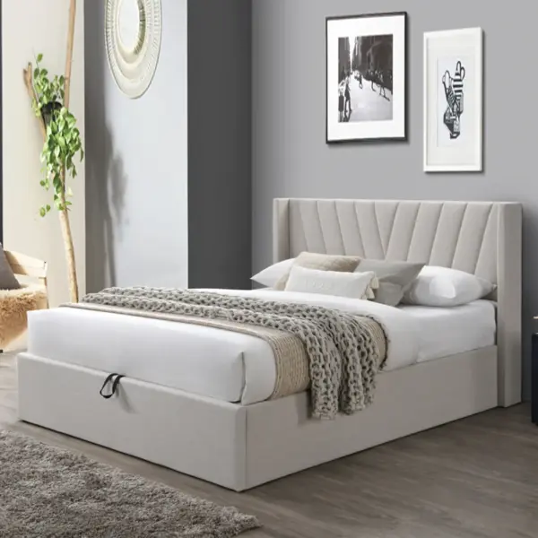Rebel King Bed (With Hydraulic Storage) - White Beige