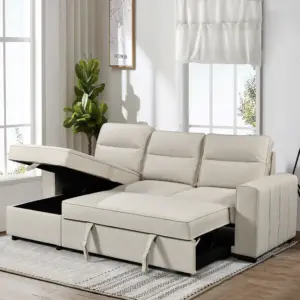 Keira Sectional Corner Sofa Bed with Storage - Beige