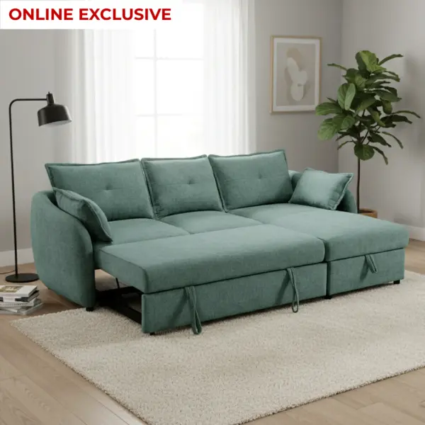Wentworth Left Corner Sofa Bed with Storage - Green
