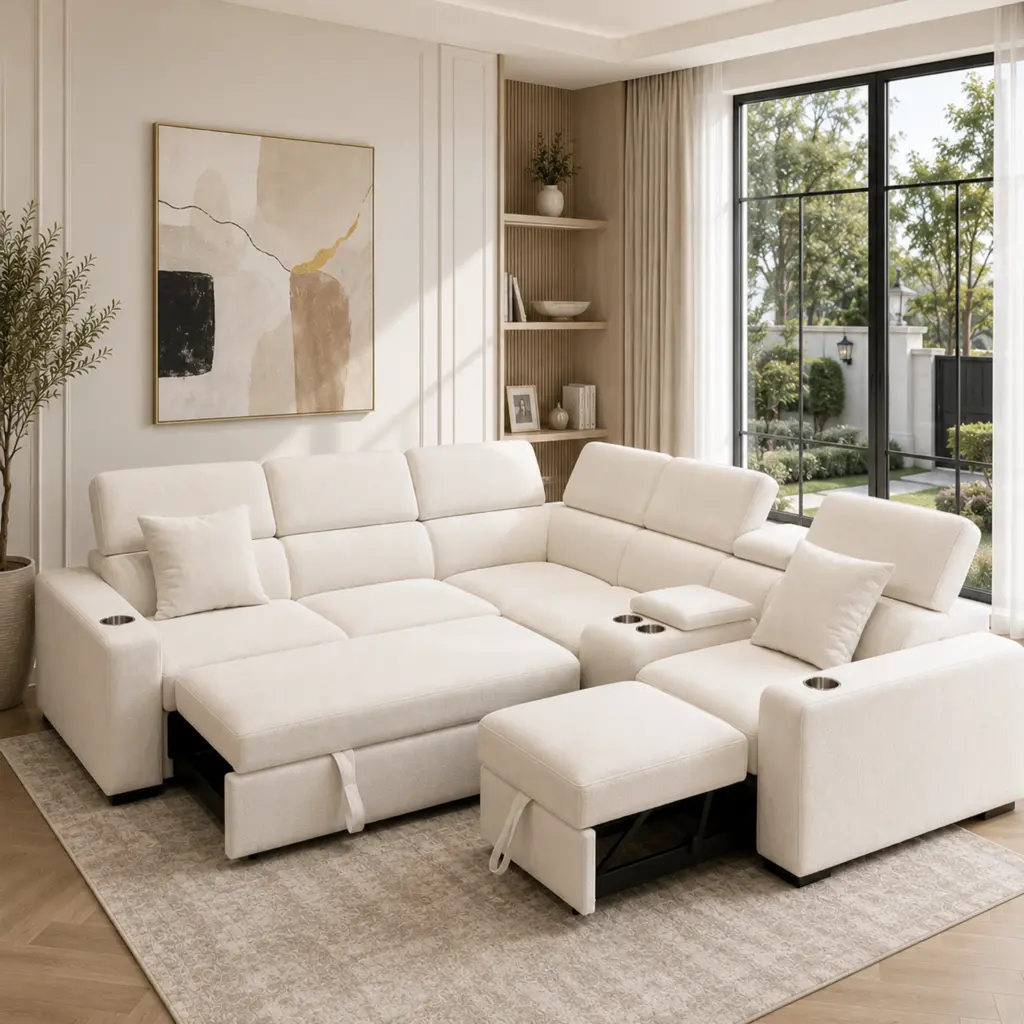 Dolores Left Corner Sofa Bed With Storage Ivory United Furniture