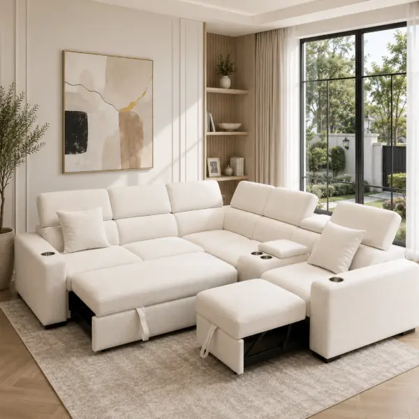 Dolores Left Corner Sofa Bed with Storage - Ivory
