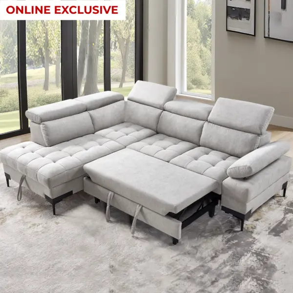 Lennon Right Corner Sofa Bed with Storage - Beige