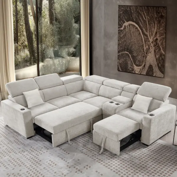 Dolores Left Corner Sofa Bed with Storage - Beige