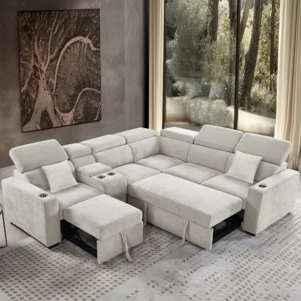 Dolores Right Corner Sofa Bed with Storage - Beige