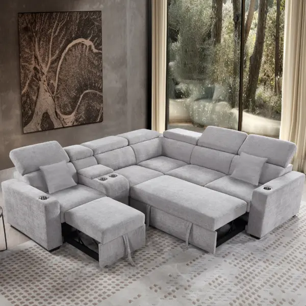Dolores Right Corner Sofa Bed with Storage - Grey