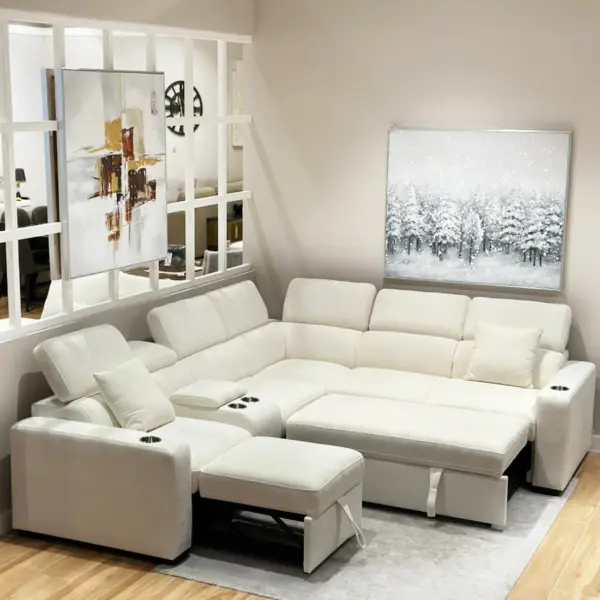 Dolores Right Corner Sofa Bed with Storage - Ivory