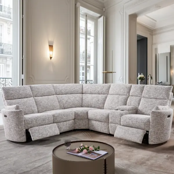 Huffington Sectional Corner Sofa with Power Recliner and Console - Beige