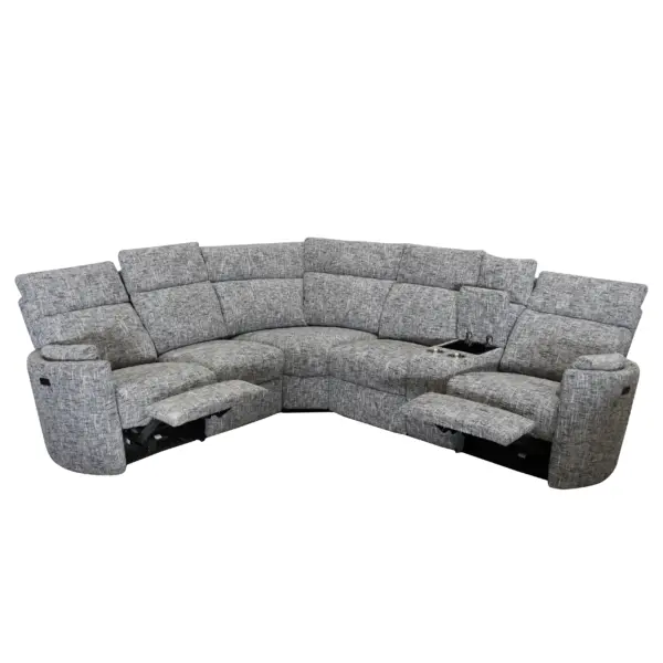 Huffington Sectional Corner Sofa with Power Recliner and Console - Grey