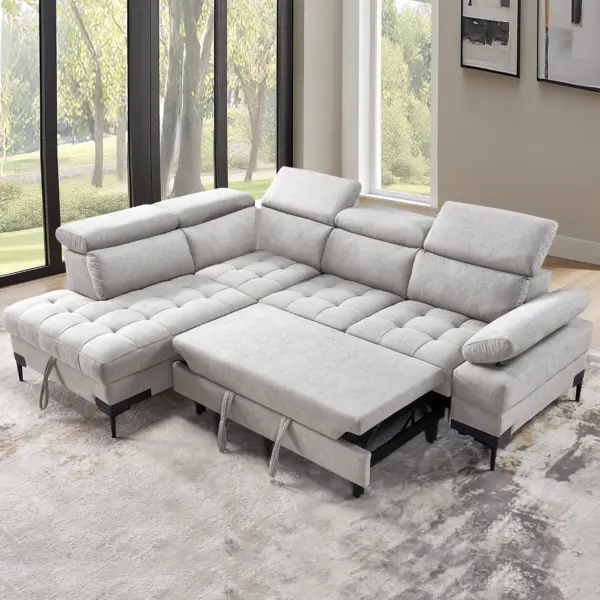 Lennon Right Corner Sofa Bed with Storage - Beige