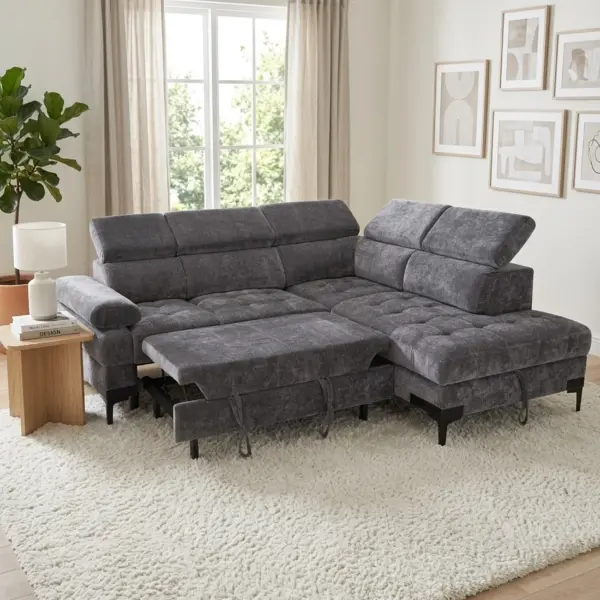 Lennon Left Corner Sofa Bed with Storage - Grey