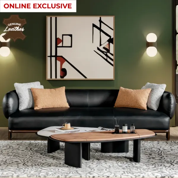 Malawi Leather 4 Seater Sofa - Black