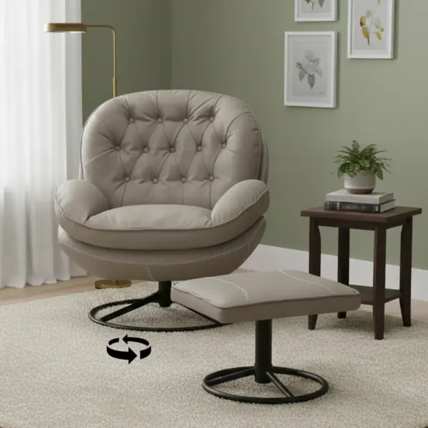 Berly Swivel Accent Chair with Stool - Grey