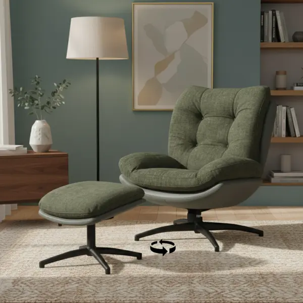 Bondi Swivel Accent Chair with Stool - Green