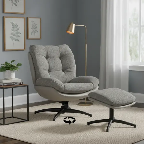 Bondi Swivel Accent Chair with Stool - Grey