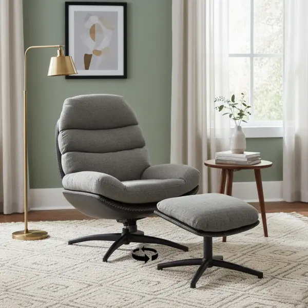 Howell Swivel Accent Chair with Stool - Grey