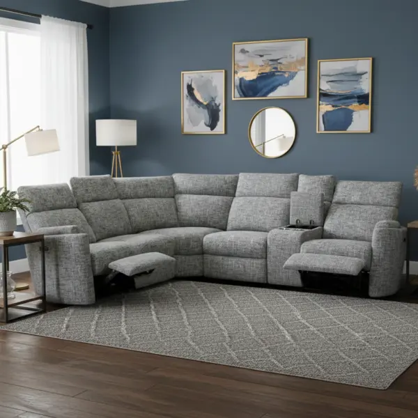 Huffington Sectional Corner Sofa with Power Recliner and Console - Grey