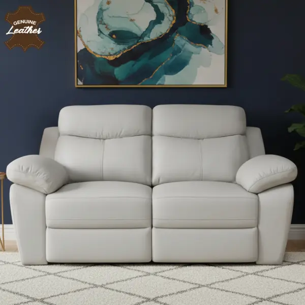 Kadoma Full Leather 2 Seater Power Recliner - Light Grey