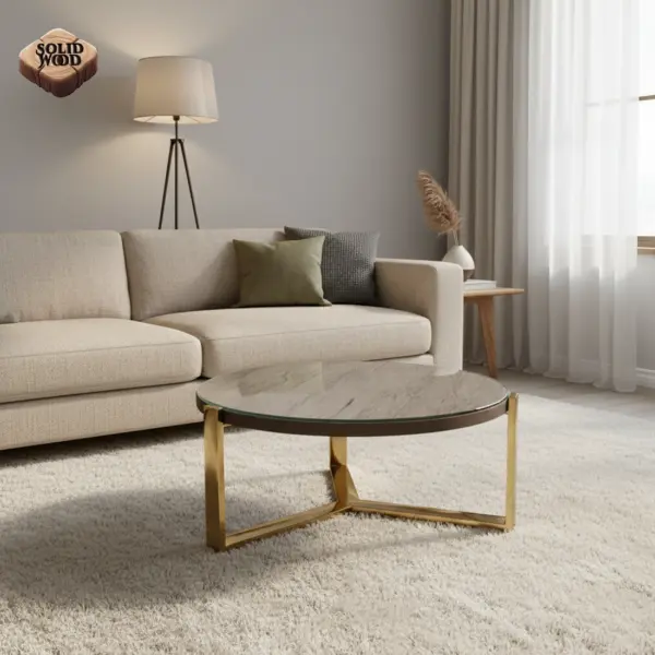 Jaipur Round Coffee Table - Gold Metal Legs