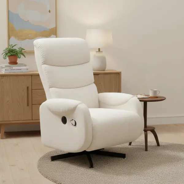 Retro Single Power Recliner - Ivory