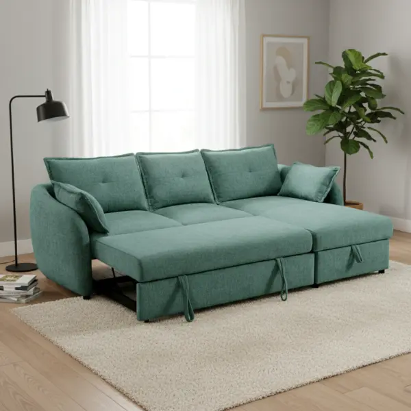 Wentworth Left Corner Sofa Bed with Storage - Green