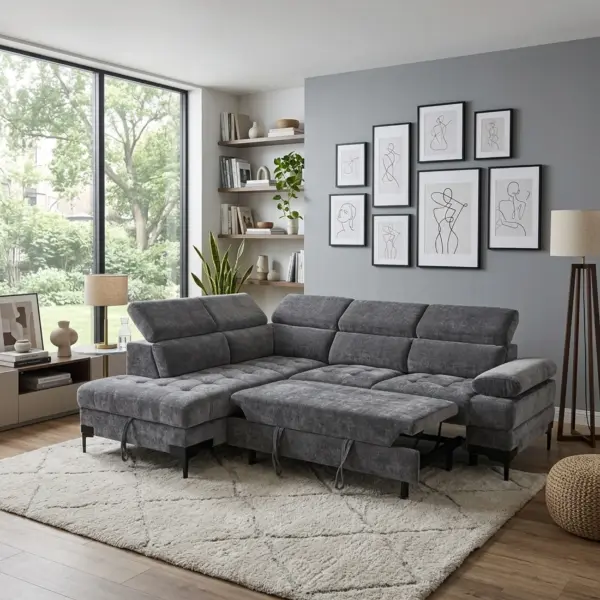 Lennon Right Corner Sofa Bed with Storage - Grey