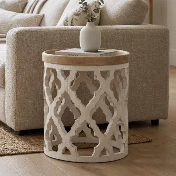 Large Distressed White Side Table (44523-DS)