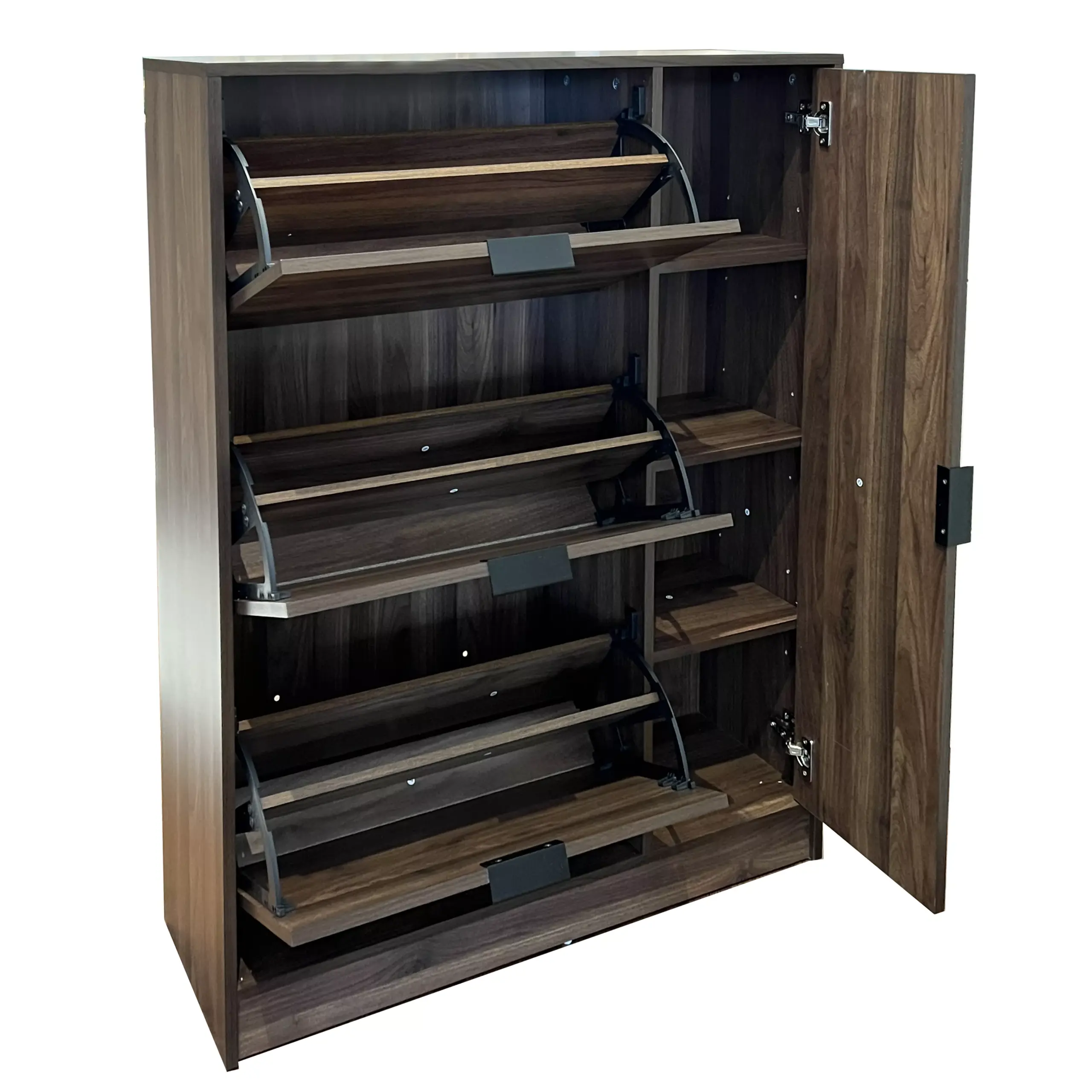 Armour Shoe Cabinet Dark Brown Open United Furniture