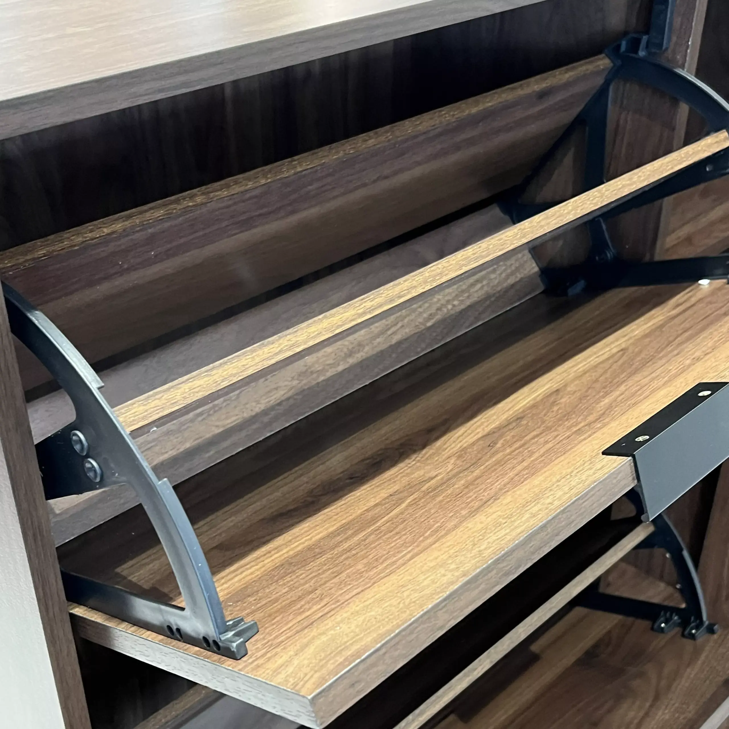 Armour Shoe Cabinet Dark Brown Open Swatch United Furniture