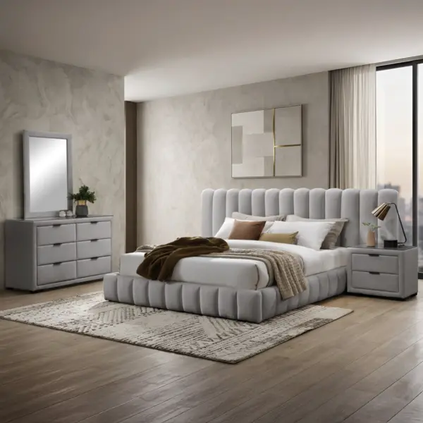 Royalis King Bed - Light Grey