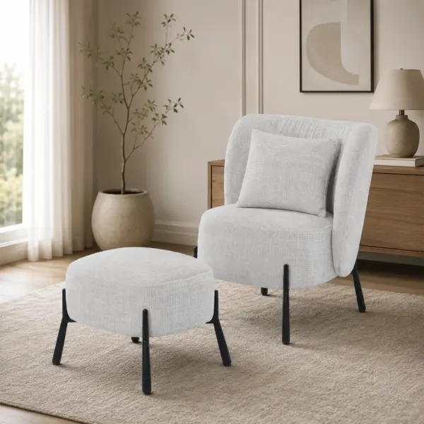 Brodie Accent Chair with Foot Rest - Light Beige